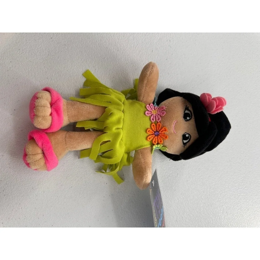 Snuggle Stuffs Hula Girl Plush Doll Lime Green Fringe Dress Pink Sandals 10 inch